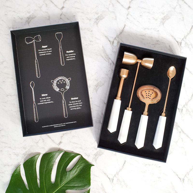 Clinq Cocktail Tool Set Matt  Copper Marble